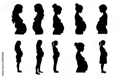 Pregnant woman silhouette vector set collection of mothers
