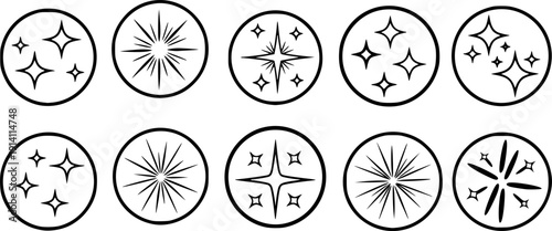 set of doodle circle sparkle silhouette line art vector illustration with a white background
