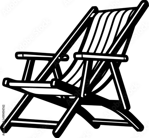 beach chair silhouette line art vector illustration with a white background
