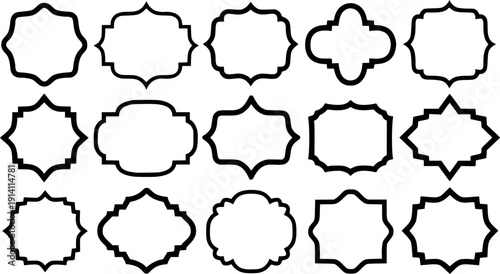 set of scallop edge frame silhouette line art vector illustration with a white background
