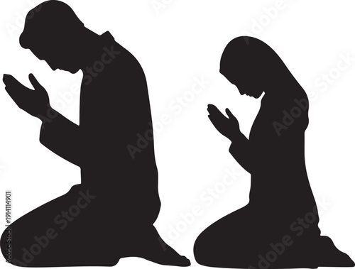 Two silhouettes kneeling in prayer with hands clasped