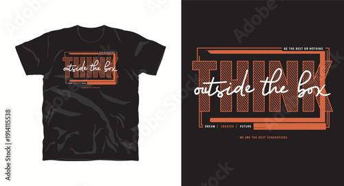 Think outside the box creative typography t-shirt design with orange geometric frames