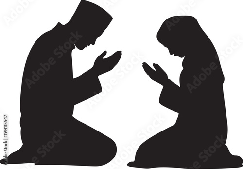 Two silhouettes of people kneeling and praying