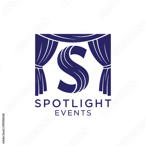 Curtain stage with letter S icon for theater performance or professional show organizer branding spotlight events logo