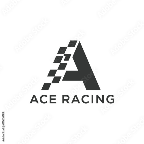 Dynamic letter A with checkered flag icon for automotive speed and motorsport team branding identity professional business ace racing logo