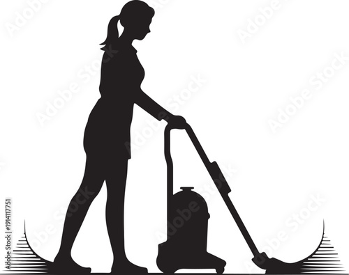 Woman Vacuuming Cleaning Floor Minimalist Silhouette