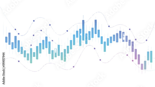 Financial graph illustration showing market trends and analysis with bars and dots in a business context from a statistical viewpoint