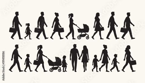 Human walking silhouettes vector set isolated black people movement icons