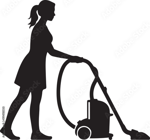 Woman Vacuuming with a Black Vacuum Cleaner silhouette