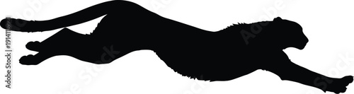 Leaping black panther silhouette runs fast across open horizontal space.