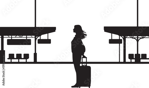 Woman with suitcase standing at train station platform