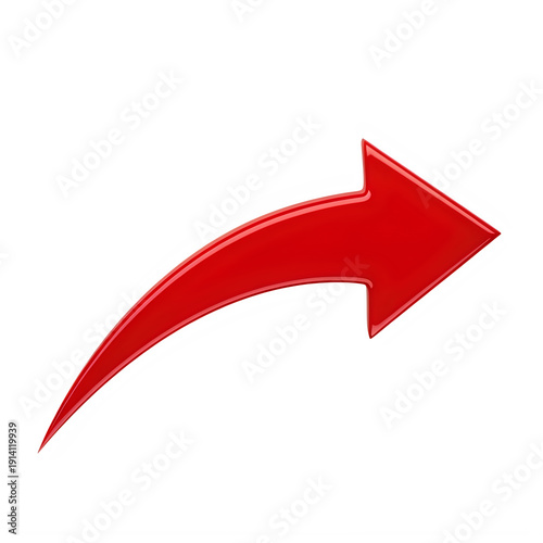 A vibrant red curved arrow pointing to the right isolated on transparent background