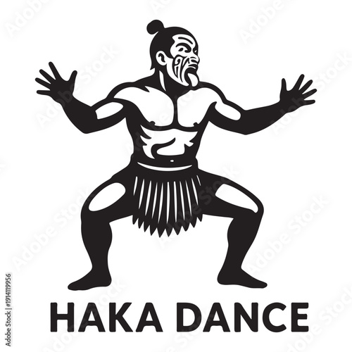 Maori Haka Warrior Performing Traditional War Dance Silhouette.