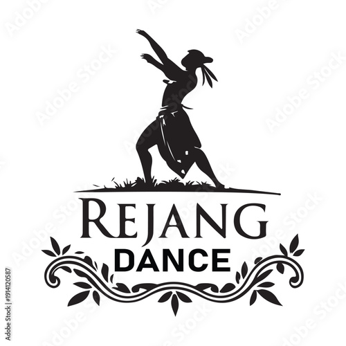 Traditional Balinese Rejang Dancer Silhouette with Floral Ornament.