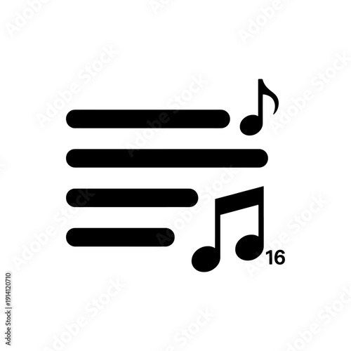Musical staff with notes and clef represented as a striking black silhouette