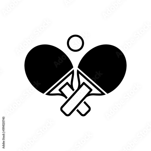 Black ping pong paddles and ball a minimalist sports illustration silhouette