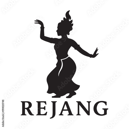 Traditional Balinese Rejang Dance Silhouette Vector.