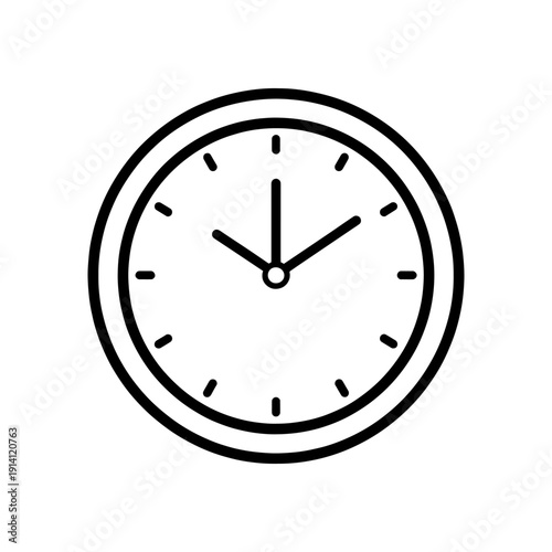 Simple black outline of a wall clock showing approximately ten past six silhouette