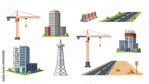Urban construction and development: modern buildings and infrastructure elements
