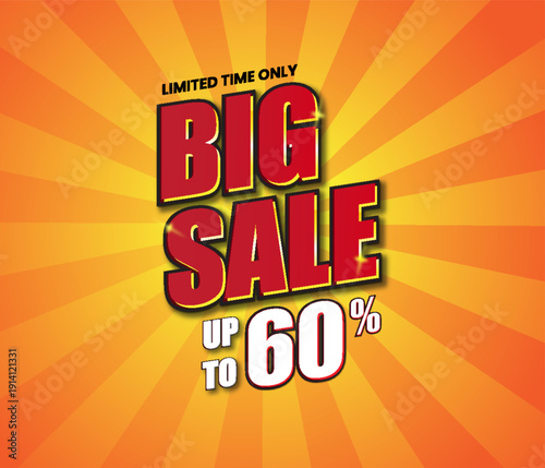 Big Sale Banner with Sunburst Background Up to 60 Percent Discount
