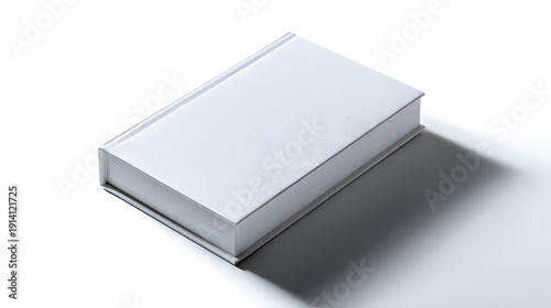 A blank book's cover, ready for your words and ideas. Its shadow adds a touch of depth and mystery