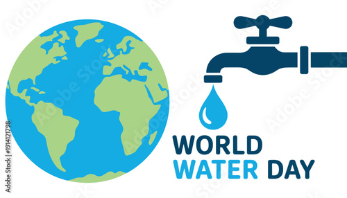 world water day illustration with earth globe water tap and drop environmental conservation awareness concept design