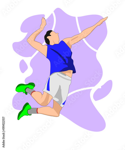 vector illustration of a volleyball player doing a spike, flat design