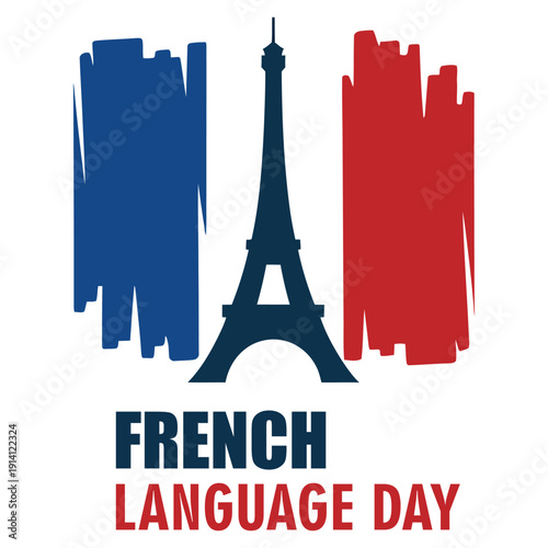 french language day illustration with eiffel tower france flag brush strokes and cultural celebration design