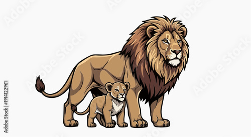 Majestic lion and cub