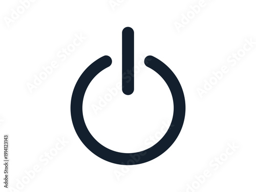 Power Button Icon in Dark Blue Outline, Universal Symbol for On and Off