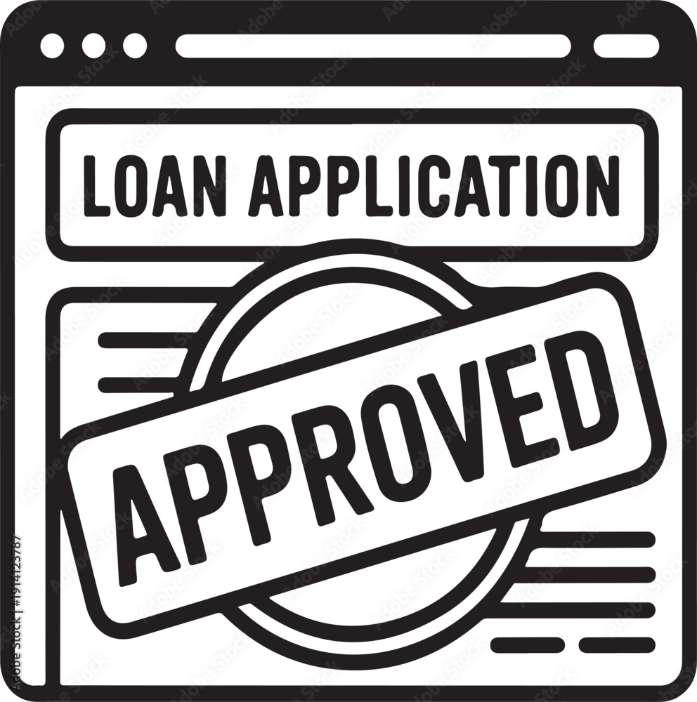 Obraz premium Online Loan Application Approved Icon with Stamp on Web Browser Document
