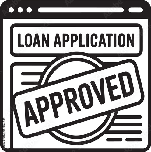 Online Loan Application Approved Icon with Stamp on Web Browser Document