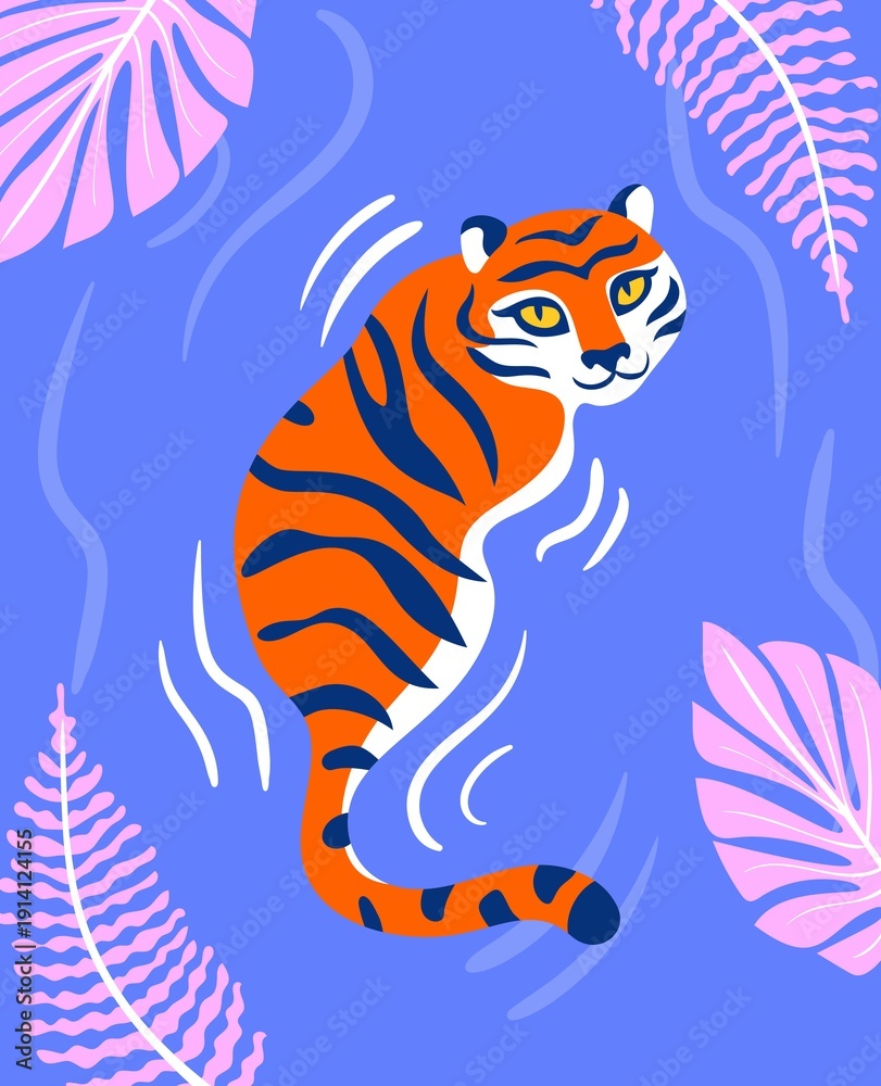 Fototapeta premium tiger on a blue background