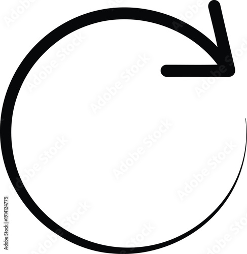 A minimalist black and white graphic design element representing a reload, refresh, or circular arrow concept for user interfaces and web applications