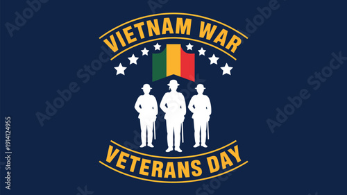 vietnam war veterans day badge illustration with soldier silhouettes and flag honoring military service patriotic tribute design