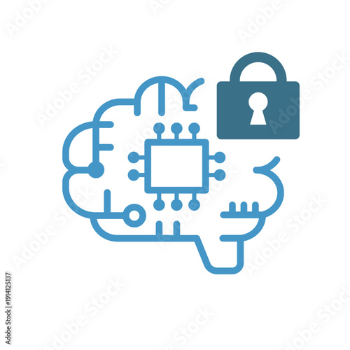 AIロック セキュリティ保護 脳チップアイコン　カラー
