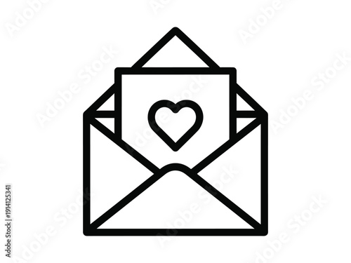 Open Envelope with Heart Card Icon, Symbolizing Love Letter or Message of Affection
