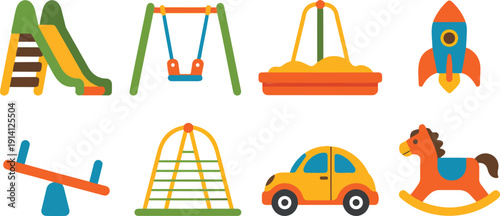 Playground Equipment Vector Set  Slides, Swings, Sandbox and Kids Toys