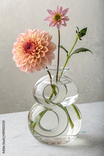 Fresh flower bouquet in transparent figure-eight glass vase for International Women's Day March 8
