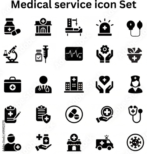 Medical services icon set silhouette vector on white background 