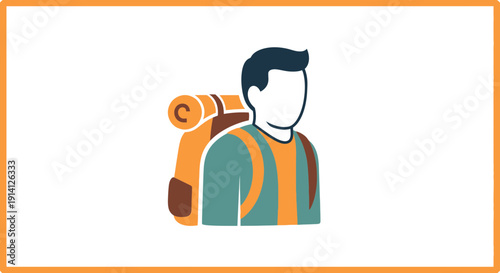 Backpacking man icon, travel and adventure concept
