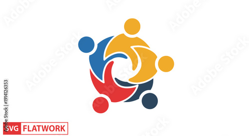 Teamwork concept, abstract figures in circle, unity and diversity
