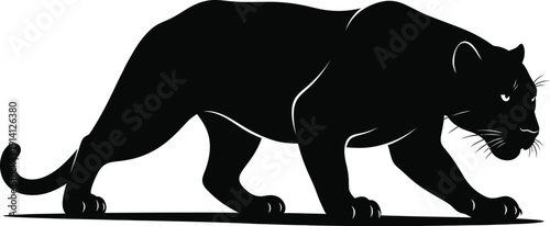 Panther silhouette stalks low to the ground in powerful predatory movement.
