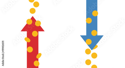 Upward and Downward Arrows with Falling Gold Coins