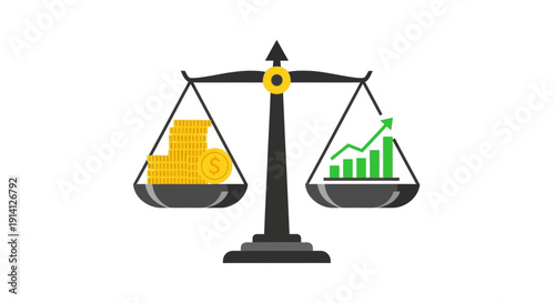 Balance Scale Weighing Coins Against Growing Financial Graph