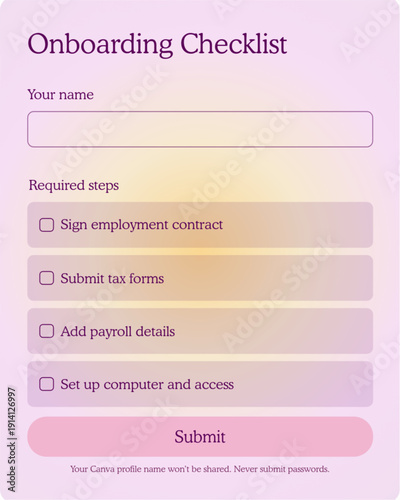 Onboarding checklist for new employee with required steps