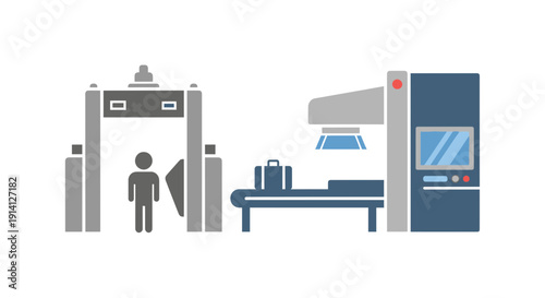 Airport Security Checkpoint: Scanner, Metal Detector, Luggage Conveyor