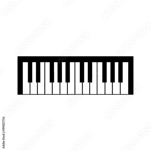 A stark depiction of piano keys presented as a bold graphic silhouette