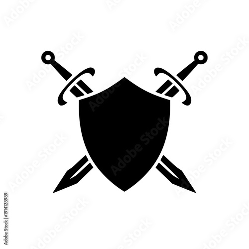 Shield with crossed swords protection security symbol
