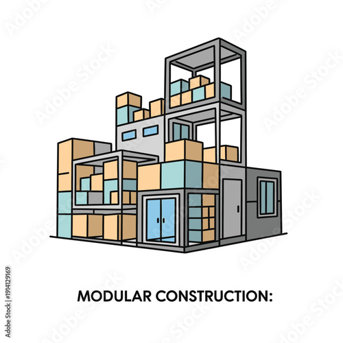 Sustainable modular construction concept showing prefabricated housing units for urban density